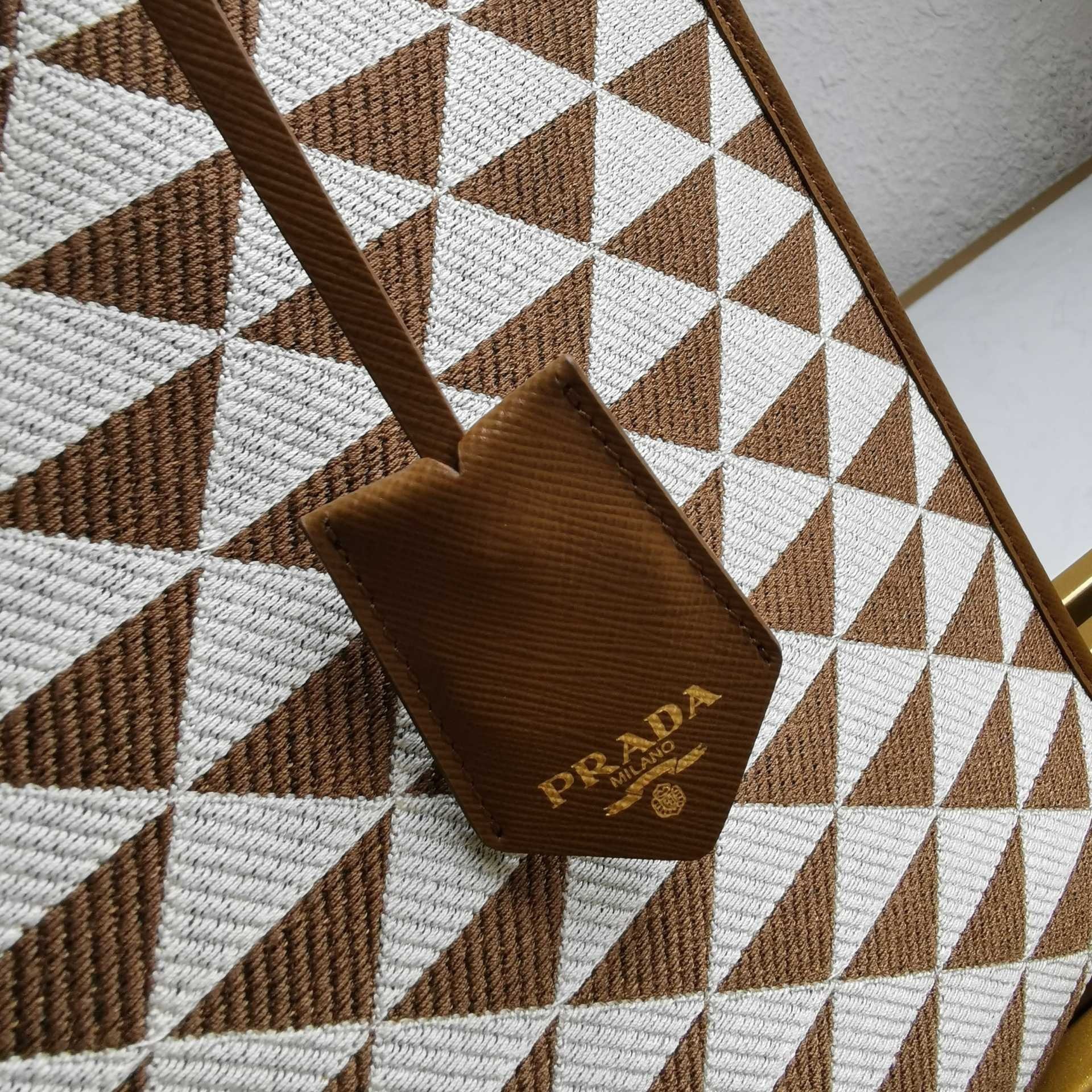 Prada Symbole Large Bag In White/Brown Jjacquard Fabric 773