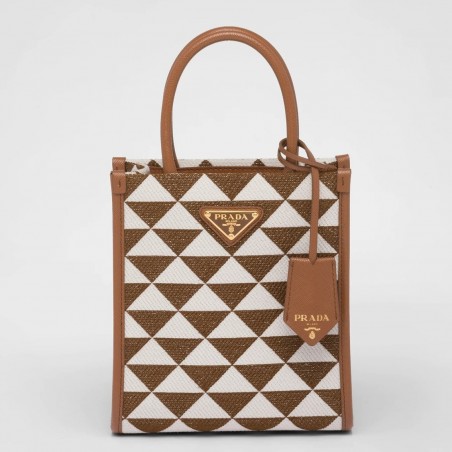 Prada Symbole Micro Bag In White/Brown Jjacquard Fabric 787