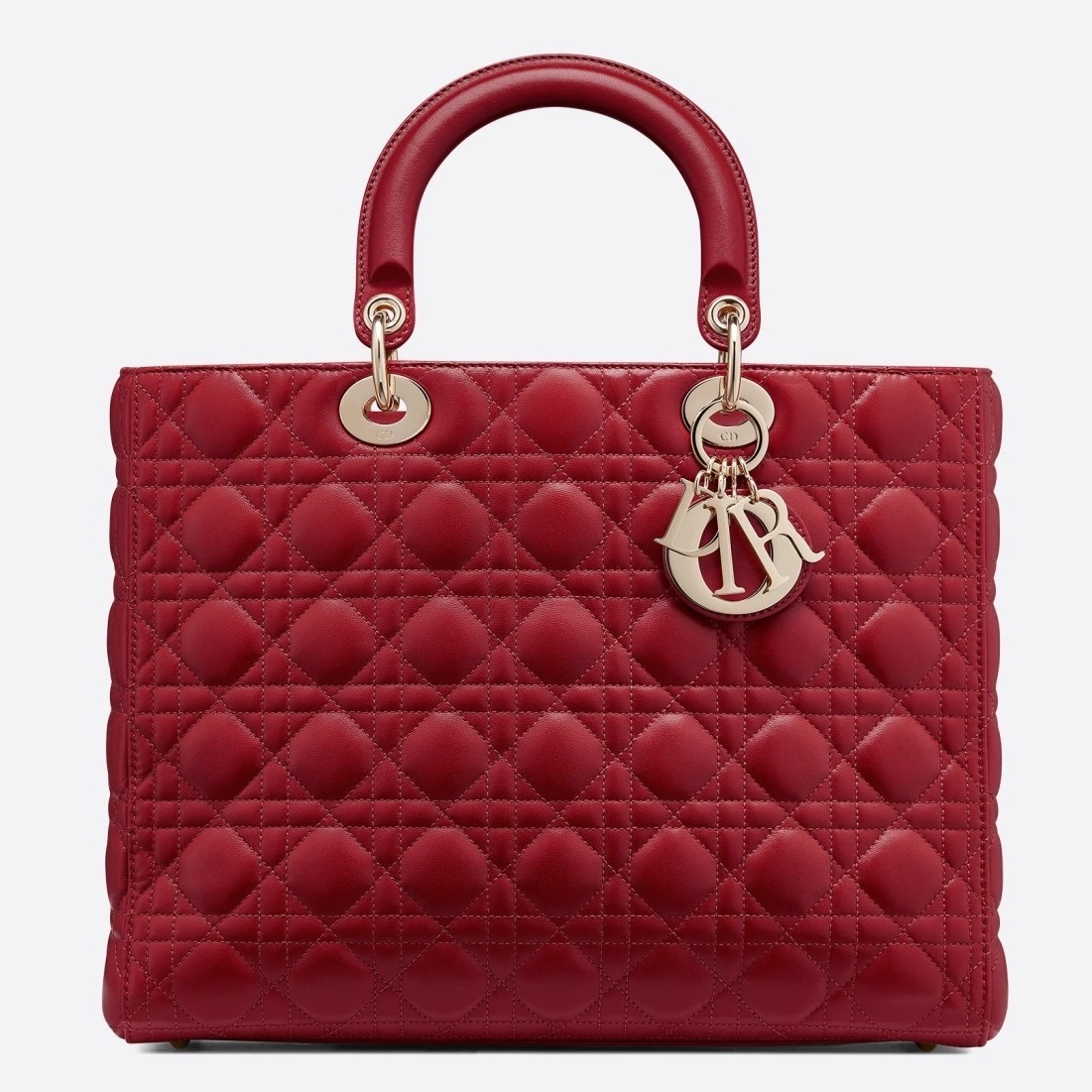 Dior Large Lady Dior Bag In Red Cannage Lambskin 763