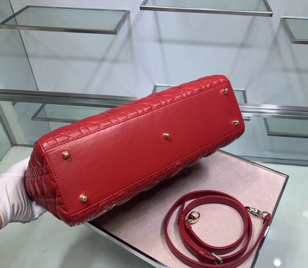 Dior Large Lady Dior Bag In Red Cannage Lambskin 763