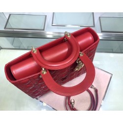 Dior Large Lady Dior Bag In Red Cannage Lambskin 763