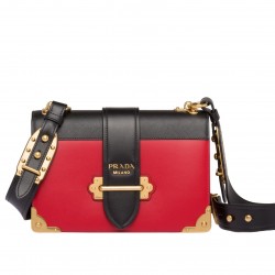 Prada Large Cahier Bag In Red/Black Leather 896