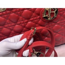 Dior Large Lady Dior Bag In Red Cannage Lambskin 763