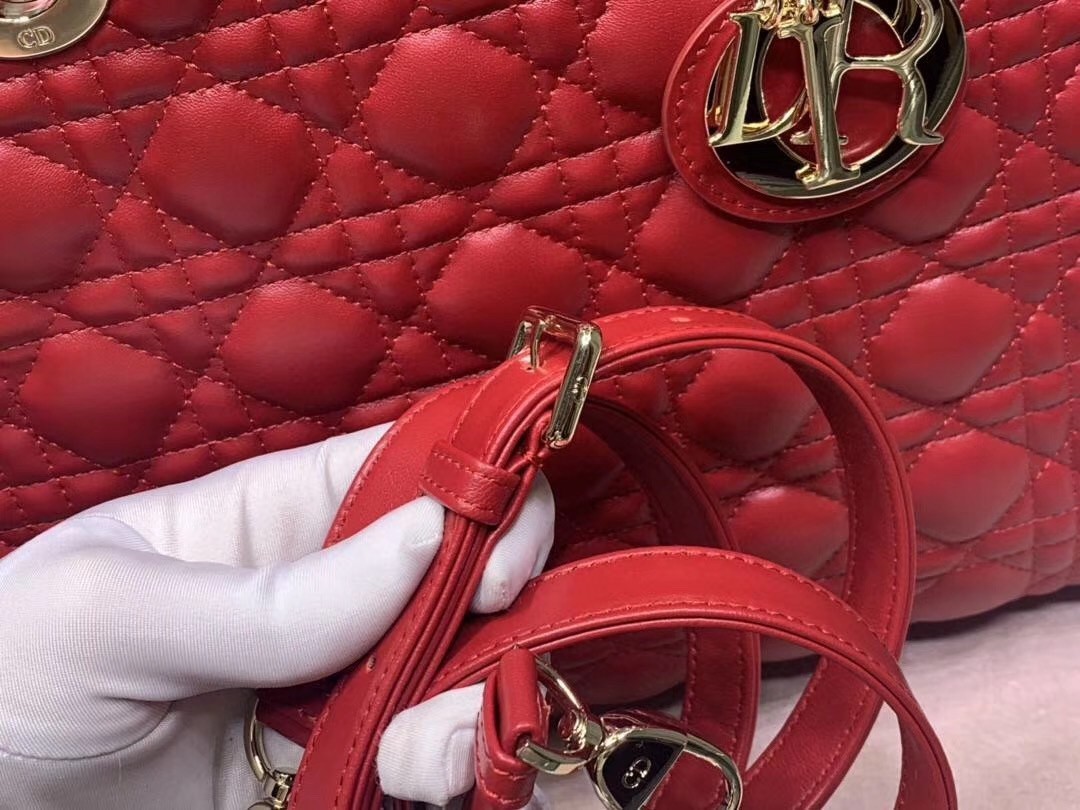 Dior Large Lady Dior Bag In Red Cannage Lambskin 763