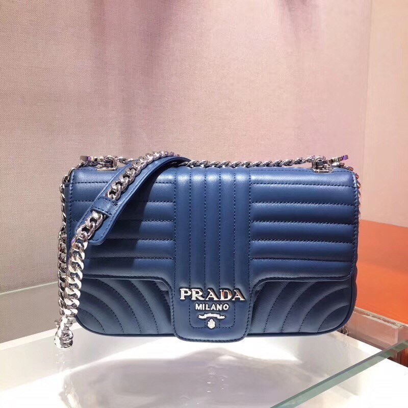 Prada Diagramme Flap Bag In Blue Calfskin 745