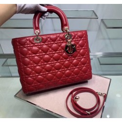 Dior Large Lady Dior Bag In Red Cannage Lambskin 763