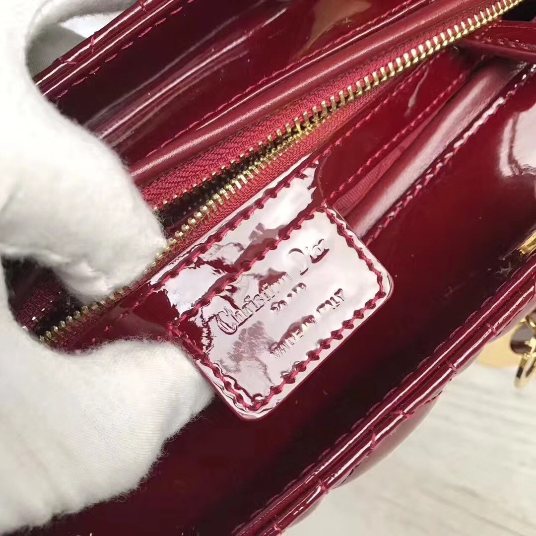 Dior Large Lady Dior Bag In Bordeaux Patent Leather 771