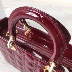 Dior Large Lady Dior Bag In Bordeaux Patent Leather 771