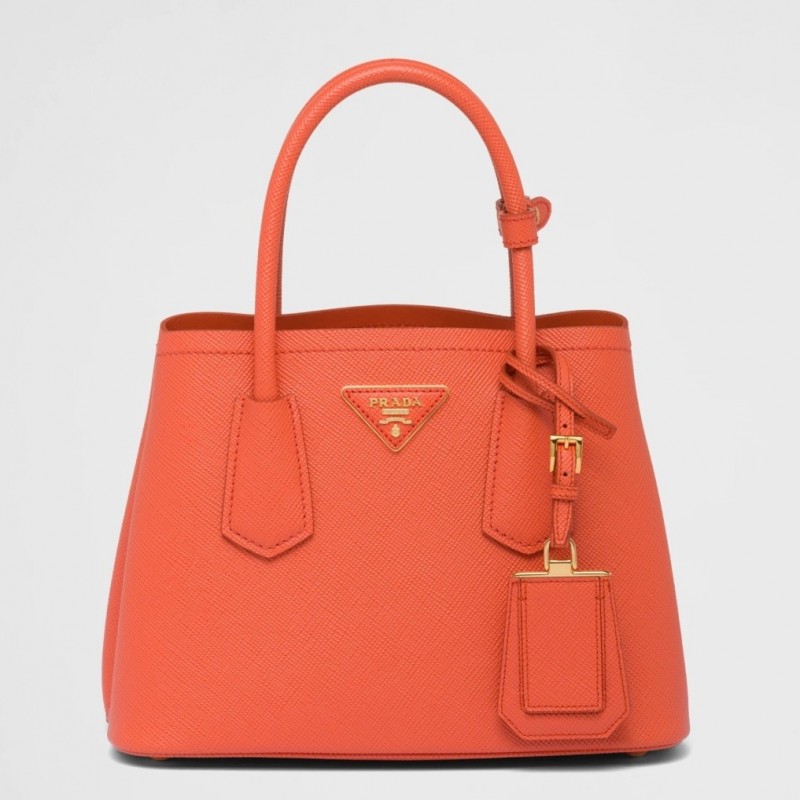 Prada Double Mini Bag In Orange Saffiano Leather 178