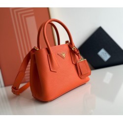 Prada Double Mini Bag In Orange Saffiano Leather 178