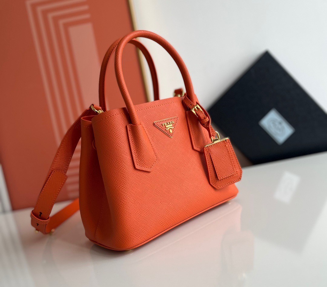 Prada Double Mini Bag In Orange Saffiano Leather 178