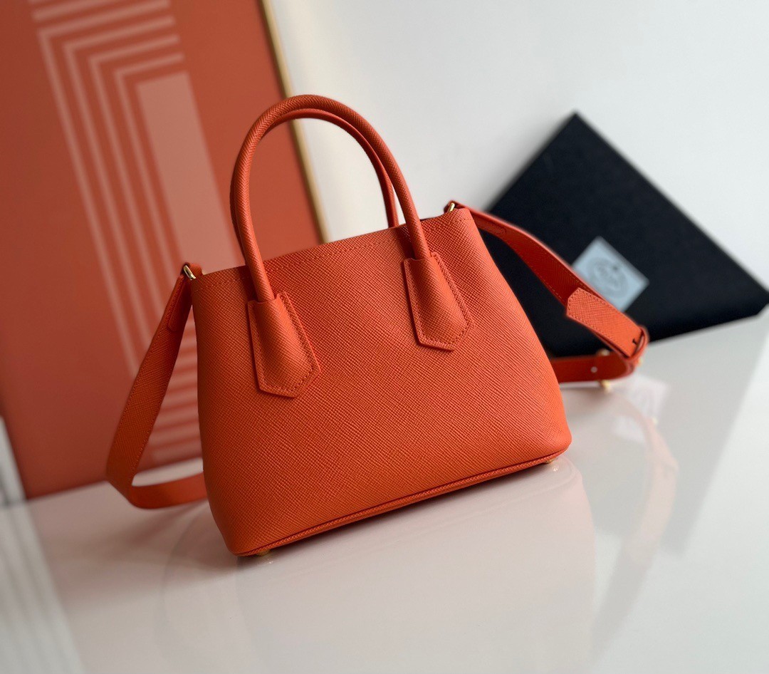 Prada Double Mini Bag In Orange Saffiano Leather 178