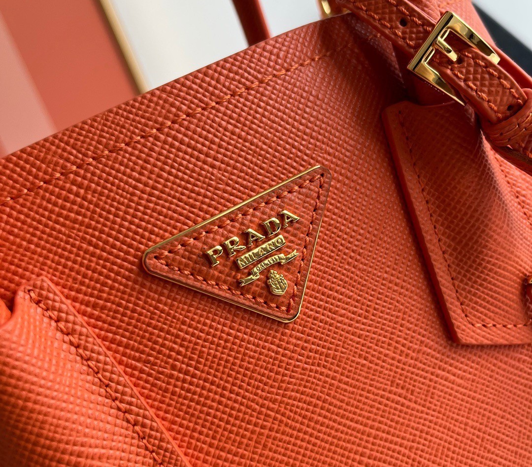 Prada Double Mini Bag In Orange Saffiano Leather 178