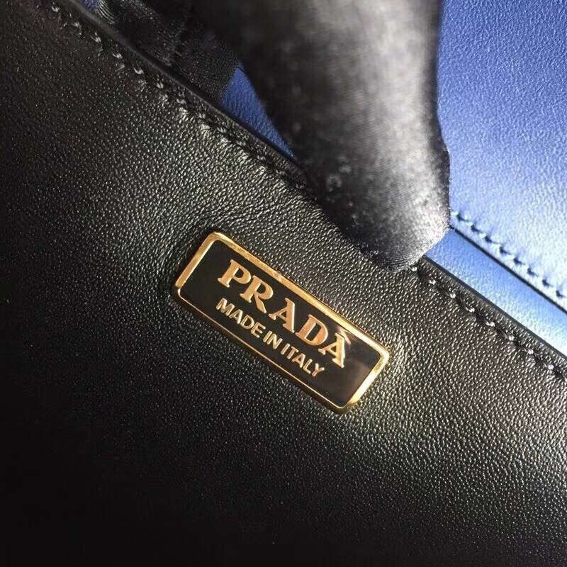 Prada Cahier Shoulder Bag In Blue/Black Leather 198