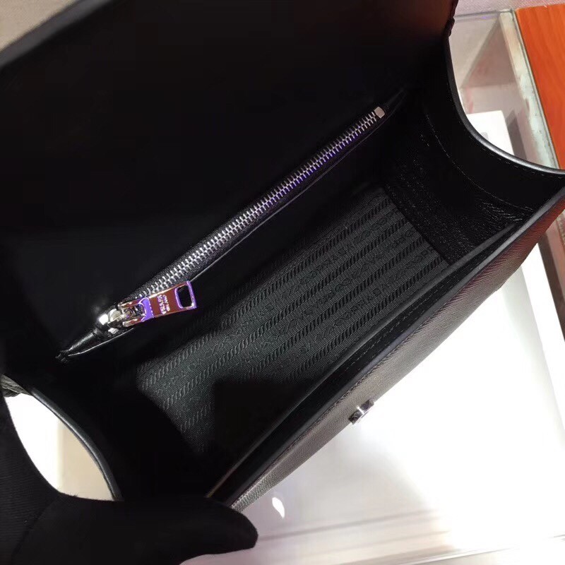 Prada Monochrome Top Handle Bag In Black Saffiano Leather 796