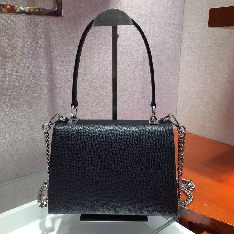 Prada Monochrome Top Handle Bag In Black Saffiano Leather 796