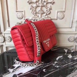 Prada Diagramme Flap Bag In Red Calfskin 773