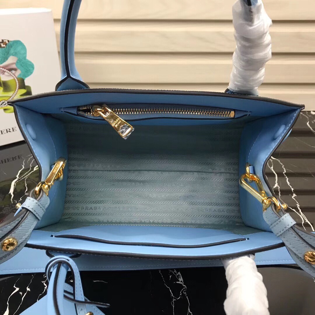 Prada Monochrome Bag In Pale Blue Saffiano Leather 752