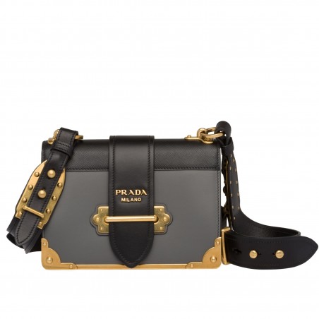 Prada Cahier Shoulder Bag In Grey/Black Leather 615