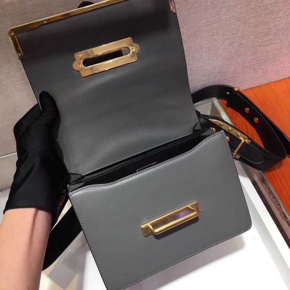 Prada Cahier Shoulder Bag In Grey/Black Leather 615