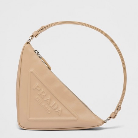 Prada Triangle Pouch Bag In Beige Leather  300