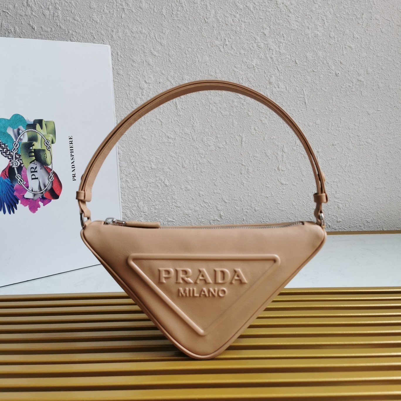 Prada Triangle Pouch Bag In Beige Leather  300