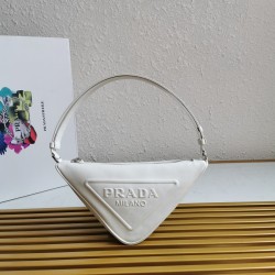 Prada Triangle Pouch Bag In White Leather  679