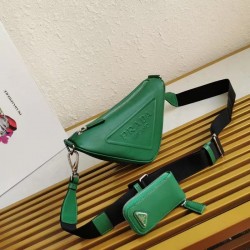 Prada Triangle Shoulder Bag In Green Leather 735