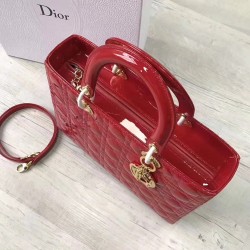 Dior Large Lady Dior Bag In Red Patent Leather 058