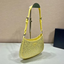 Prada Cleo Bag In Yellow Satin with Cystal Appliques 970
