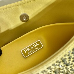 Prada Cleo Bag In Yellow Satin with Cystal Appliques 970