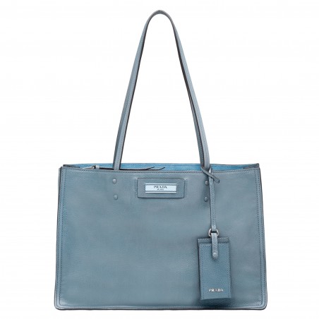 Prada Etiquette Tote Bag In Blue Calf Leather 421