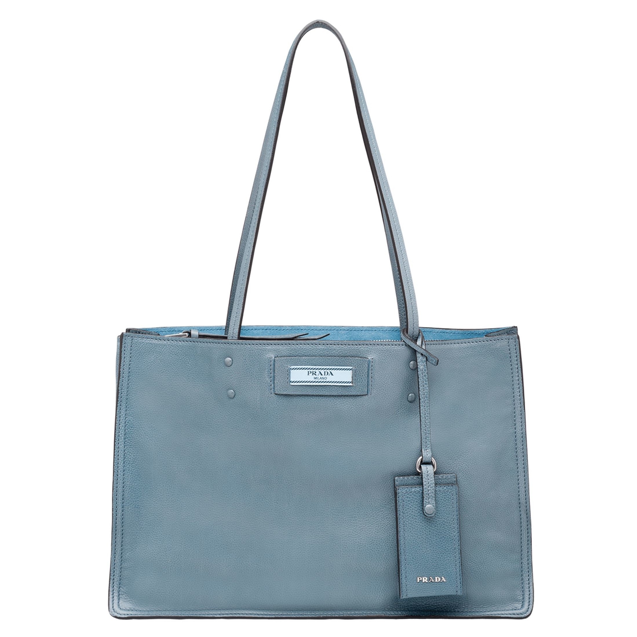 Prada Etiquette Tote Bag In Blue Calf Leather 421