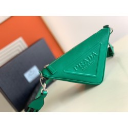 Prada Triangle Shoulder Bag In Green Saffiano Calfskin 472