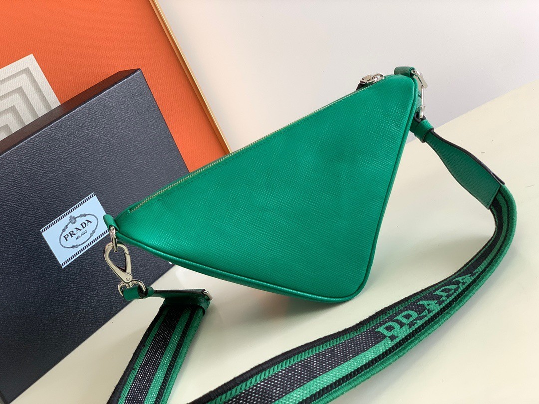 Prada Triangle Shoulder Bag In Green Saffiano Calfskin 472
