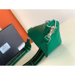 Prada Triangle Shoulder Bag In Green Saffiano Calfskin 472