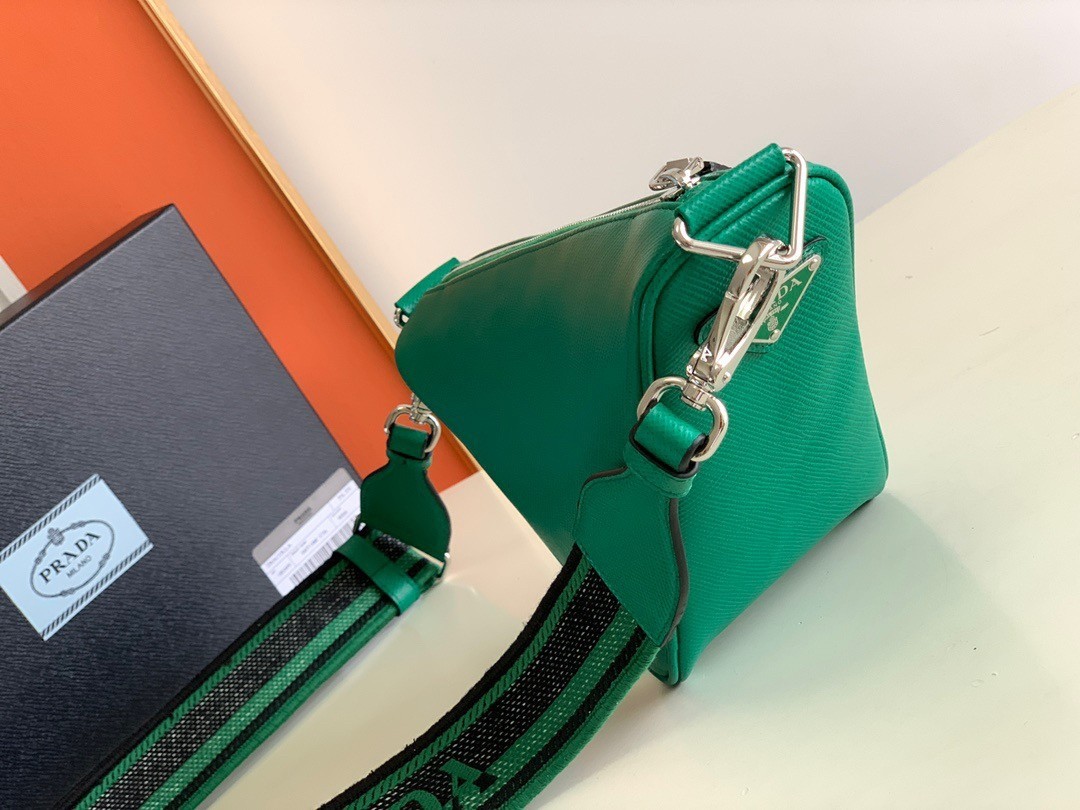 Prada Triangle Shoulder Bag In Green Saffiano Calfskin 472