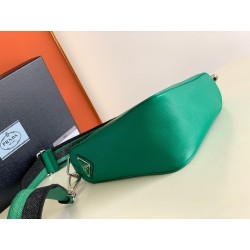 Prada Triangle Shoulder Bag In Green Saffiano Calfskin 472