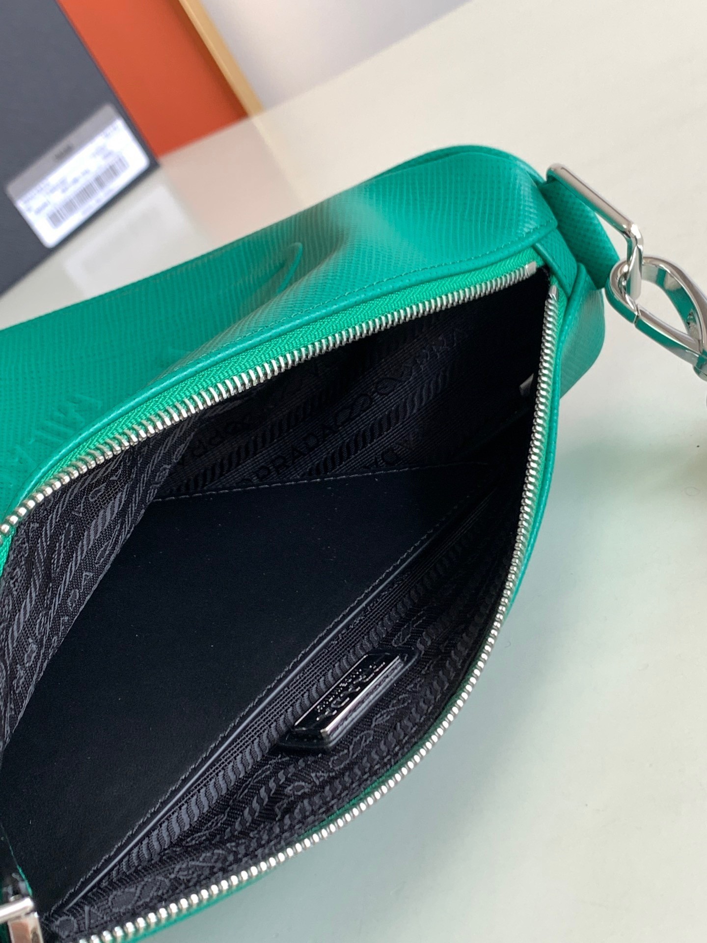 Prada Triangle Shoulder Bag In Green Saffiano Calfskin 472