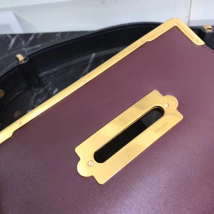 Prada Cahier Shoulder Bag In Bordeaux/Black Leather 671