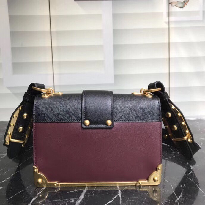 Prada Cahier Shoulder Bag In Bordeaux/Black Leather 671
