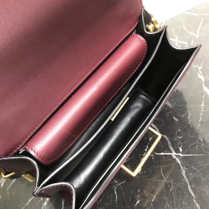 Prada Cahier Shoulder Bag In Bordeaux/Black Leather 671