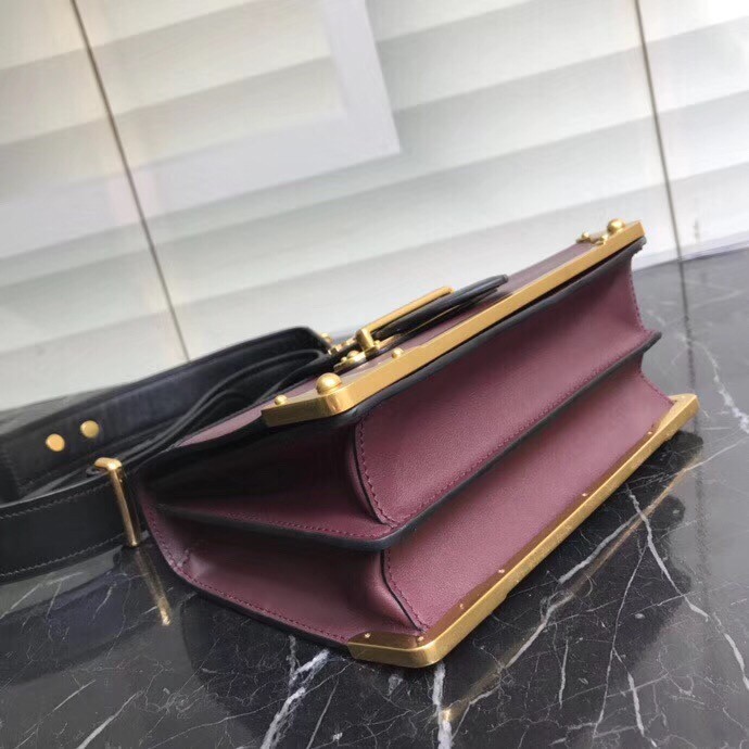 Prada Cahier Shoulder Bag In Bordeaux/Black Leather 671