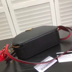 Prada Odette Black Saffiano And Red Crocodile Bag 651