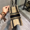 Dior Small Book Tote In Black and Beige Bayadère Embroidered 143