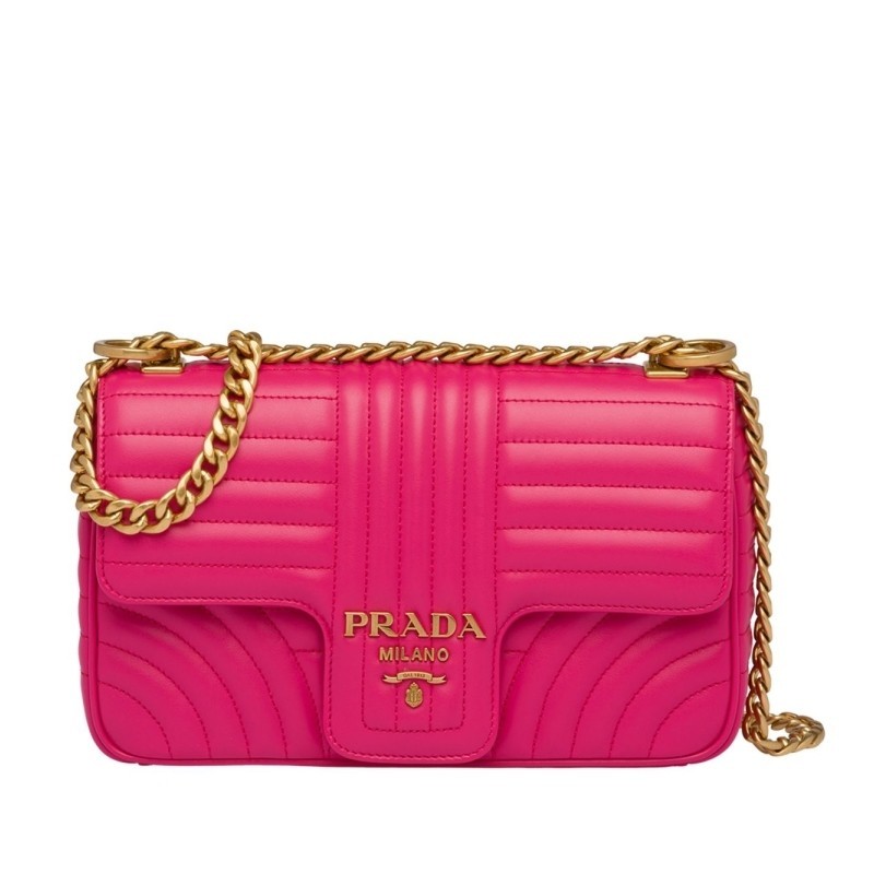 Prada Medium Diagramme Flap Bag In Rose Red Calfskin 985