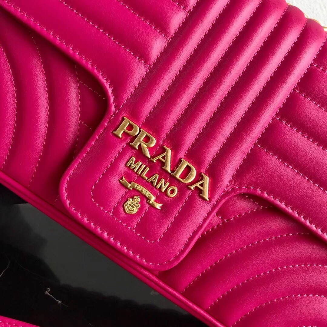 Prada Medium Diagramme Flap Bag In Rose Red Calfskin 985