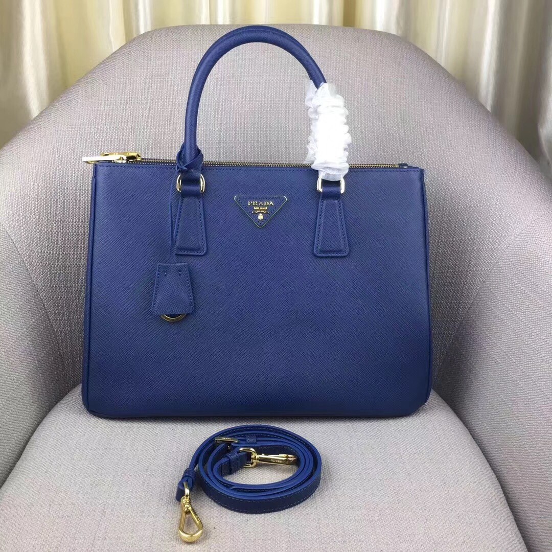 Prada Medium Galleria Bag In Blue Saffiano Leather 811