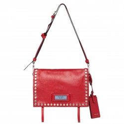 Prada Etiquette Bag In Red Calfskin With Metal Stud Trim 538
