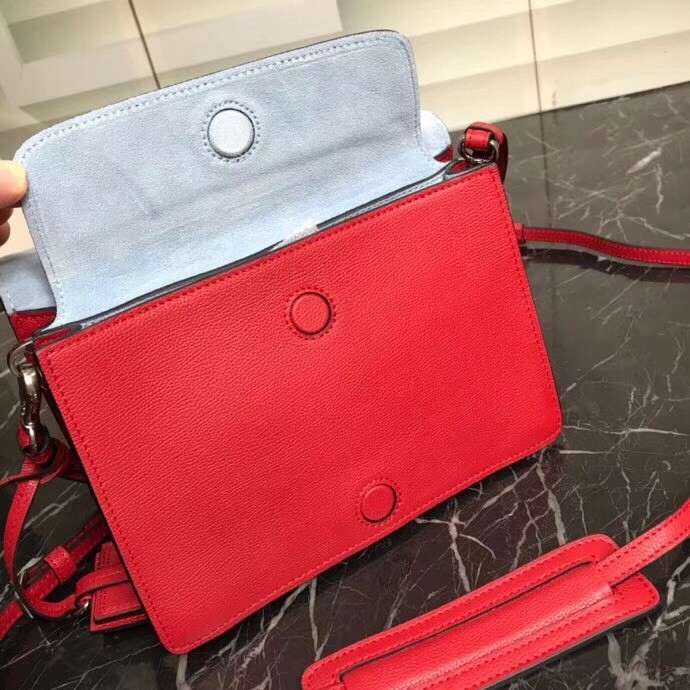 Prada Etiquette Bag In Red Calfskin With Metal Stud Trim 538